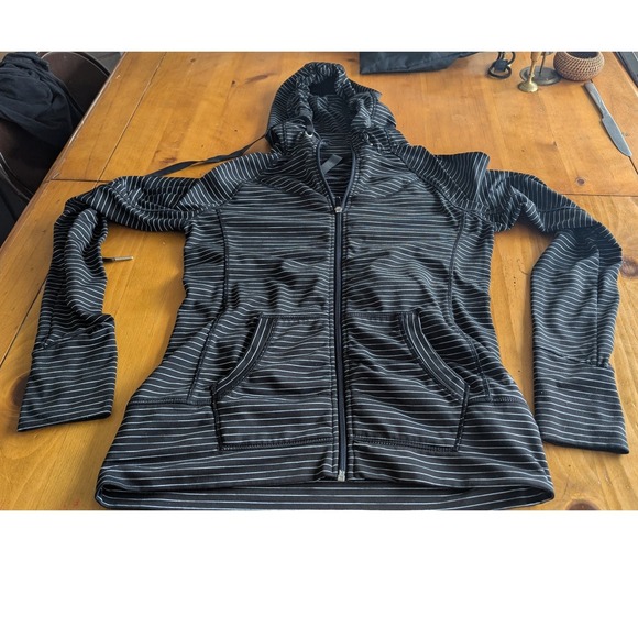 Athleta Tops - Athleta Womens Black White Striped Full Zip Hoodie Thumbholes Activewear Jacket